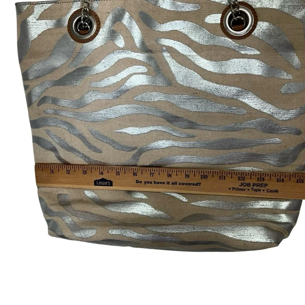 Kate Landry Silver Zebra Print Tote Bag Chain Strap Shoulder‎ Bag
